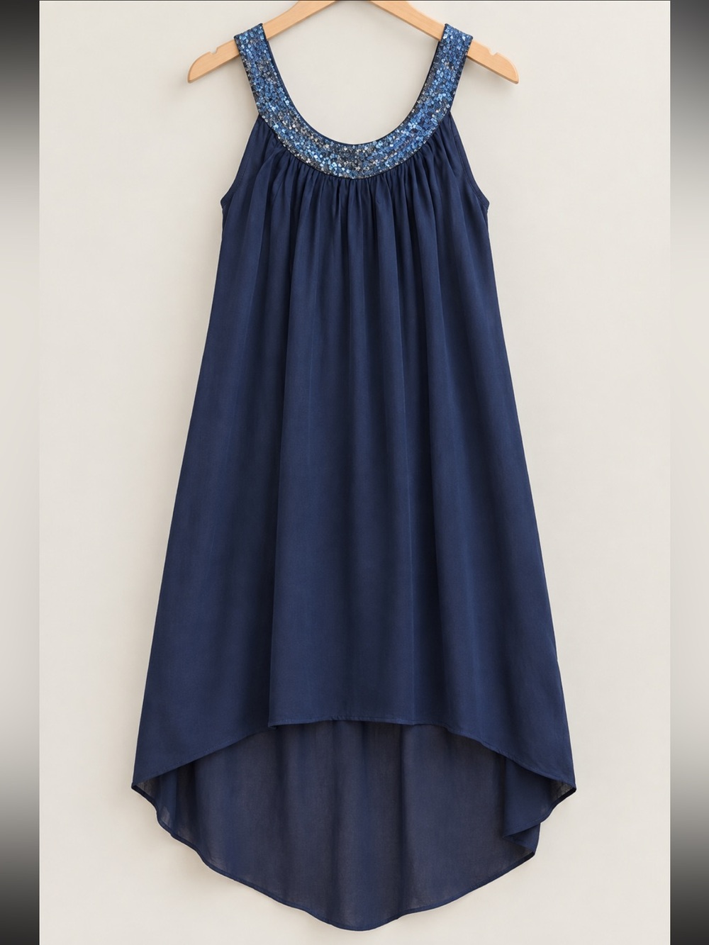 Tendenze Italy 100% Silk Draped Halter Top Sequin Collar Navy M